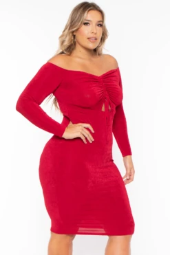 Plus Size Aveline Ruched Dress - Red -Kitchensuppliesdeal curvy sense dresses plus size aveline ruched dress red 29883253063777