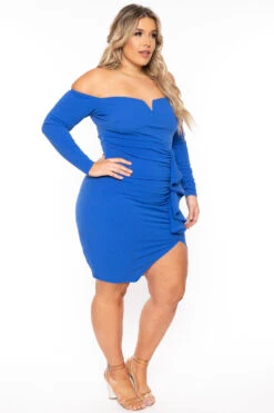 Plus Size Avi Front Draped Dress- Royal Blue -Kitchensuppliesdeal curvy sense dresses plus size avi front draped dress royal blue 30932072300641