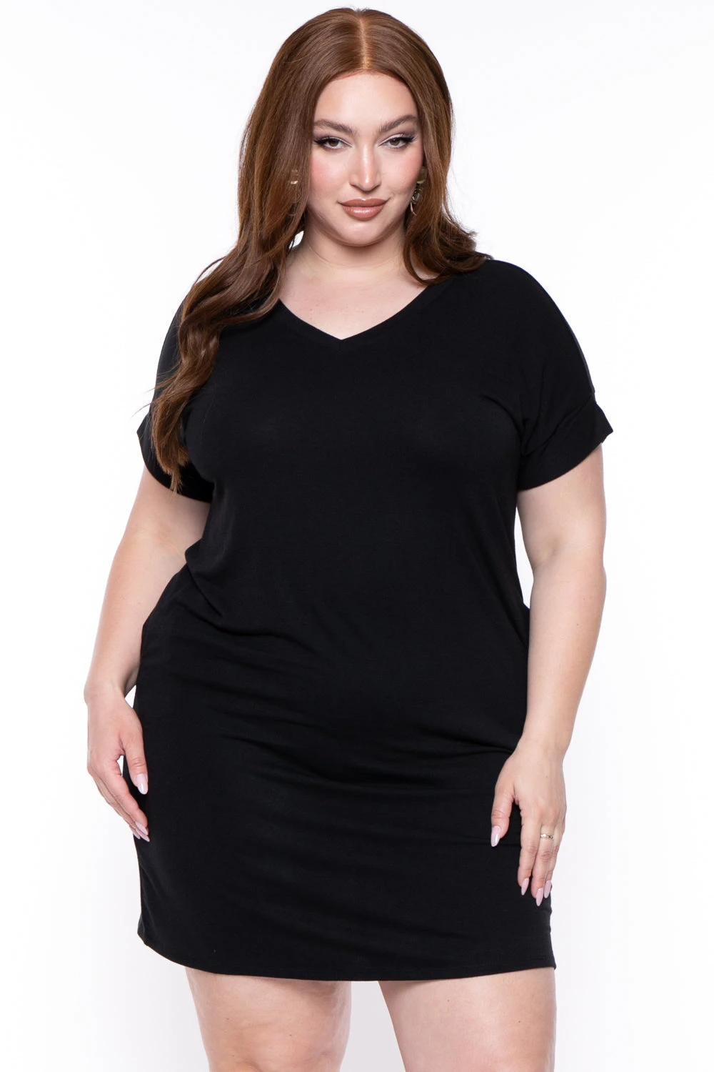 Plus Size Basic T-Shirt Dress - Black Plus Size Basic T-Shirt Dress - Black -Kitchensuppliesdeal curvy sense dresses plus size basic t shirt dress black 29439913754721