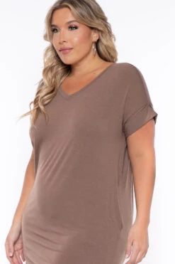 Plus Size Basic T-Shirt Dress - Mocha 4 Plus Size Basic T-Shirt Dress - Mocha -Kitchensuppliesdeal curvy sense dresses plus size basic t shirt dress mocha 29448648917089