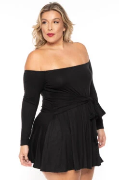 Plus Size Betsy Front Tie Flare Dress - Black -Kitchensuppliesdeal curvy sense dresses plus size betsy front tie flare dress black 30317018677345