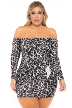 Plus Size Betsy Leopard Front Knot Dress - Grey 7 Plus Size Betsy Leopard Front Knot Dress - Grey -Kitchensuppliesdeal curvy sense dresses plus size betsy leopard front knot dress grey 30232715657313