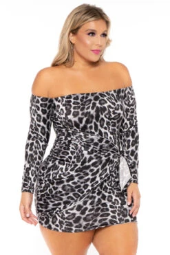 Plus Size Betsy Leopard Front Knot Dress - Grey 3 Plus Size Betsy Leopard Front Knot Dress - Grey -Kitchensuppliesdeal curvy sense dresses plus size betsy leopard front knot dress grey 30232716181601