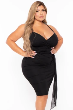 Plus Size Bianca Cami Strap Dress - Black -Kitchensuppliesdeal curvy sense dresses plus size bianca cami strap dress black 29884307472481