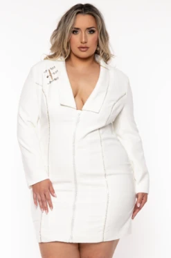 Plus Size Boss Lady Blazer Dress- White -Kitchensuppliesdeal curvy sense dresses plus size boss lady blazer dress white 32106292084833