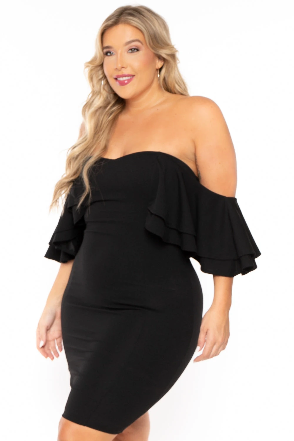 Plus Size Brie Off the Shoulder Ruffle Dress- Black Plus Size Brie Off The Shoulder Ruffle Dress- Black -Kitchensuppliesdeal curvy sense dresses plus size brie off the shoulder ruffle dress black 30095917318241