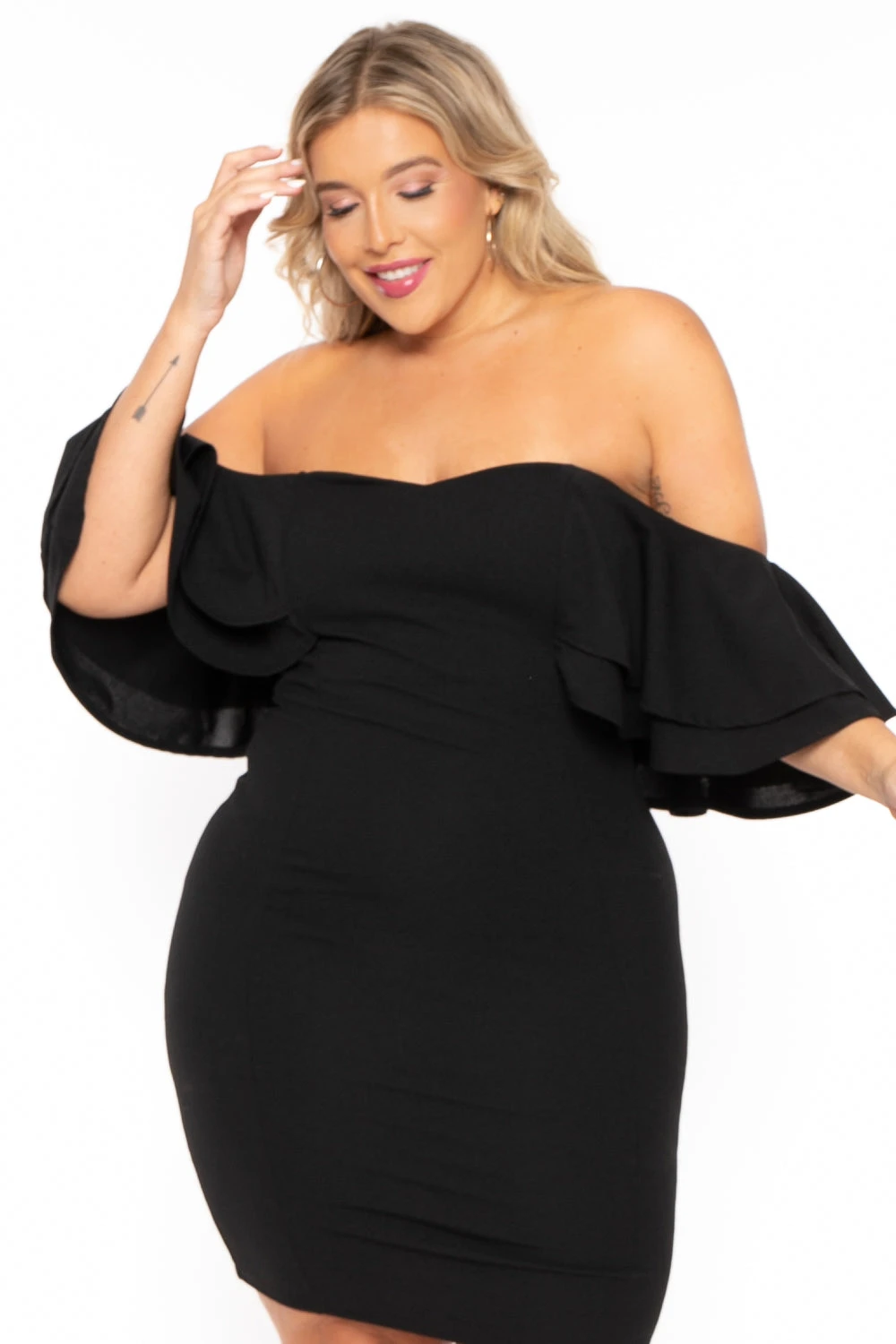 Plus Size Brie Off the Shoulder Ruffle Dress- Black Plus Size Brie Off The Shoulder Ruffle Dress- Black -Kitchensuppliesdeal curvy sense dresses plus size brie off the shoulder ruffle dress black 30095943237729