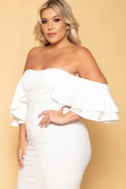 Plus Size Brie Off The Shoulder Ruffle Dress - Off White -Kitchensuppliesdeal curvy sense dresses plus size brie off the shoulder ruffle dress off white 29888348487777