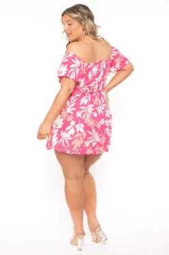 Plus Size Brina Off The Shoulder Print Dress - Pink -Kitchensuppliesdeal curvy sense dresses plus size brina off the shoulder print dress pink 31639617405025