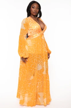 Plus Size Cattline Long Sleeve Maxi Dress - Orange -Kitchensuppliesdeal curvy sense dresses plus size cabo long sleeve maxi dress orange 32212919910497