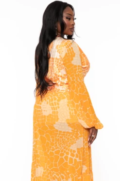Plus Size Cattline Long Sleeve Maxi Dress - Orange -Kitchensuppliesdeal curvy sense dresses plus size cabo long sleeve maxi dress orange 32212920074337