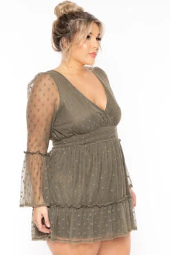 Plus Size Cara Polka Dot Mesh Dress -Olive -Kitchensuppliesdeal curvy sense dresses plus size cara polka dot mesh dress olive 31343439839329