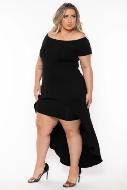 Plus Size Carolina Hi-Low Draped Dress - Black 4 Plus Size Carolina Hi-Low Draped Dress - Black -Kitchensuppliesdeal curvy sense dresses plus size carolina hi low draped dress black 32125417455713