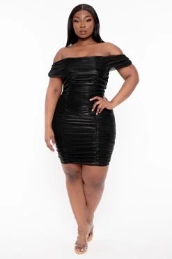 Plus Size Celestia Ruched Off The Shoulder Dress - Black -Kitchensuppliesdeal curvy sense dresses plus size celestia ruched off the shoulder dress black 31603380617313