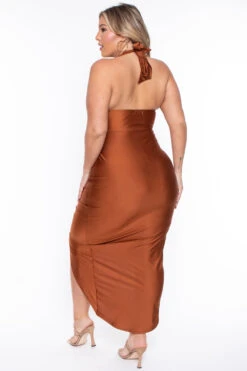 Plus Size Charlize Halter Dress - Rust -Kitchensuppliesdeal curvy sense dresses plus size charlize halter dress rust 29887833800801