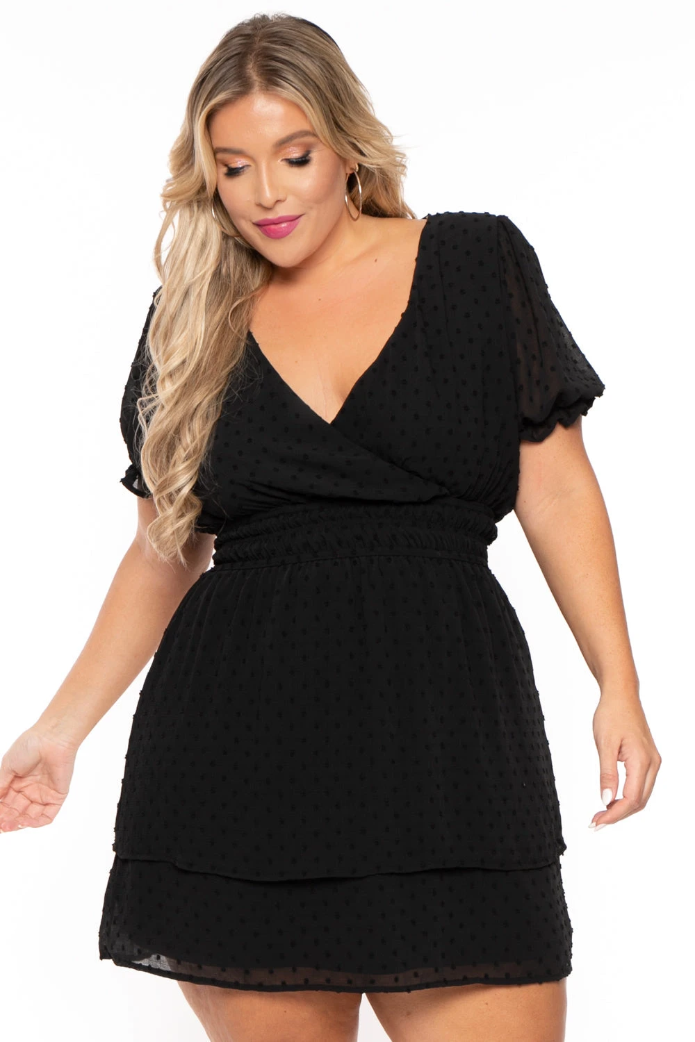 Plus Size Chiffon Swiss Dot Dress - Black Plus Size Chiffon Swiss Dot Dress - Black -Kitchensuppliesdeal curvy sense dresses plus size chiffon swiss dot dress black 30043197276257