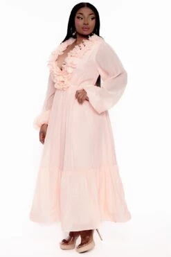 Plus Size Christabel Ruffle Maxi Dress - Peach -Kitchensuppliesdeal curvy sense dresses plus size christabel ruffle maxi dress peach 32127484264545