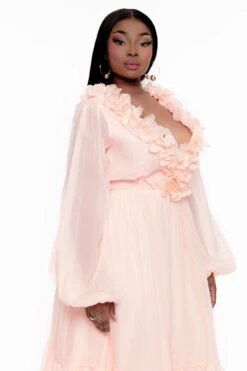 Plus Size Christabel Ruffle Maxi Dress - Peach -Kitchensuppliesdeal curvy sense dresses plus size christabel ruffle maxi dress peach 32127484428385