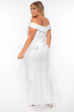 Plus Size Clara Off The Shoulder Tulle Dress - White -Kitchensuppliesdeal curvy sense dresses plus size clara off the shoulder tulle dress white 29705714499681