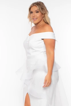 Plus Size Clara Off The Shoulder Tulle Dress - White -Kitchensuppliesdeal curvy sense dresses plus size clara off the shoulder tulle dress white 29705714630753