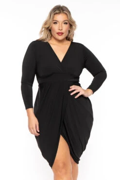 Solid Plus Size Clarissa Asymmetric Drape Dress - Black -Kitchensuppliesdeal curvy sense dresses plus size clarissa asymmetric drape dress black 30601444884577