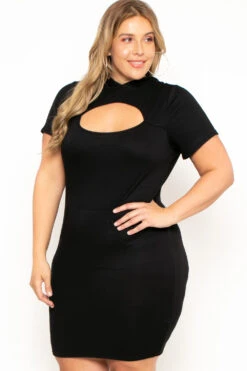 Plus Size Cutout Hoodie Dress - Black -Kitchensuppliesdeal curvy sense dresses plus size cutout hoodie dress black 29707267145825