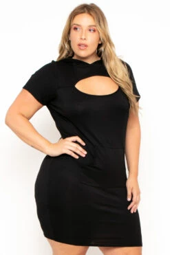 Plus Size Cutout Hoodie Dress - Black -Kitchensuppliesdeal curvy sense dresses plus size cutout hoodie dress black 29707272224865