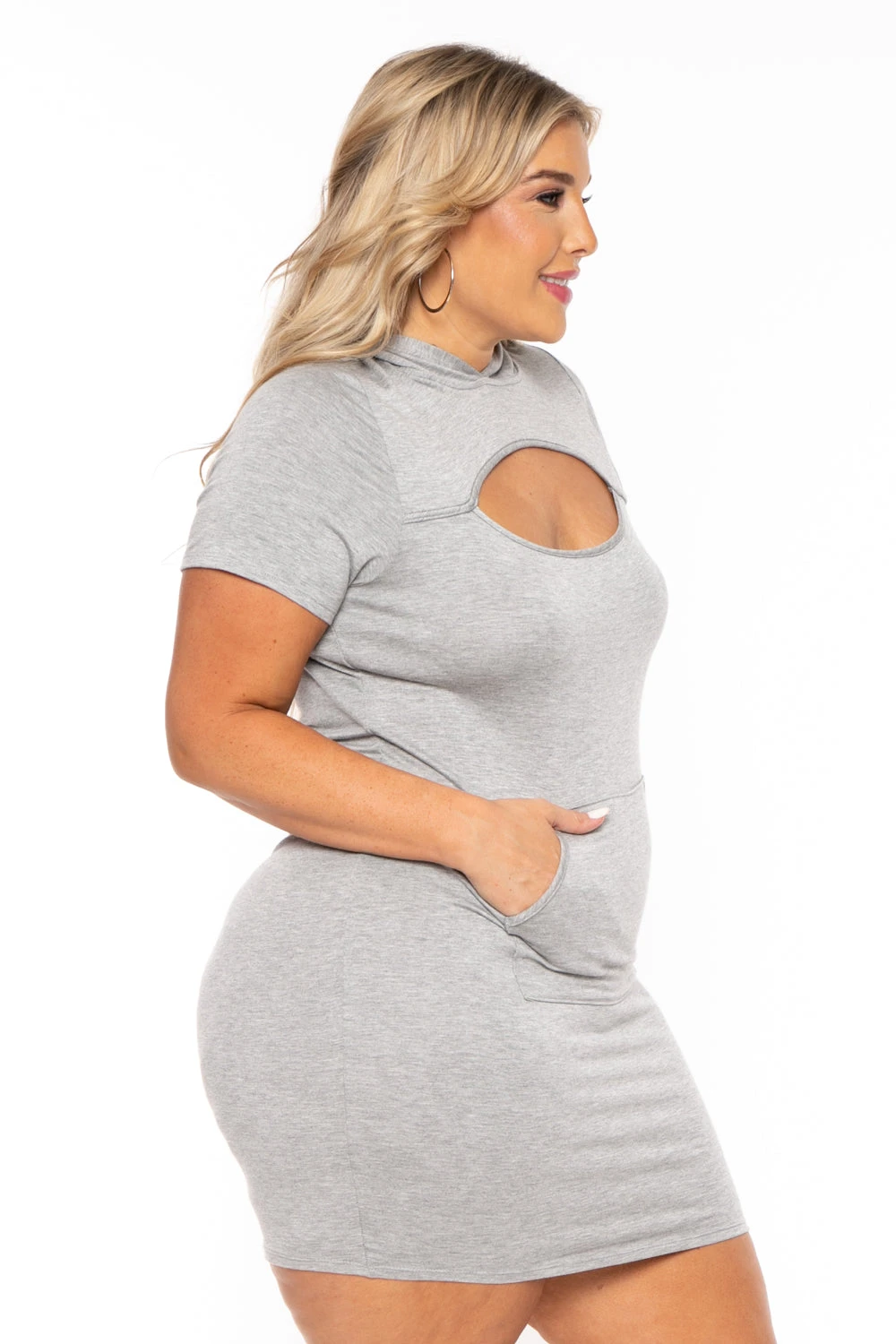 Plus Size Cutout Hoodie Dress - Heather Grey Plus Size Cutout Hoodie Dress - Heather Grey -Kitchensuppliesdeal curvy sense dresses plus size cutout hoodie dress heather grey 30119485505633