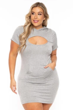 Plus Size Cutout Hoodie Dress - Heather Grey 4 Plus Size Cutout Hoodie Dress - Heather Grey -Kitchensuppliesdeal curvy sense dresses plus size cutout hoodie dress heather grey 30119485898849