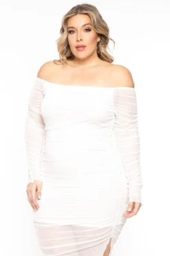 Plus Size Danica Asymmetric Mesh Dress - Ivory -Kitchensuppliesdeal curvy sense dresses plus size danica asymmetric mesh dress ivory 31496813707361