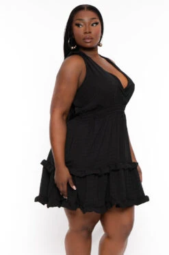 Plus Size Delia Tiered Ruffle Dress- Black -Kitchensuppliesdeal curvy sense dresses plus size delia tiered ruffle dress black 31922202378337