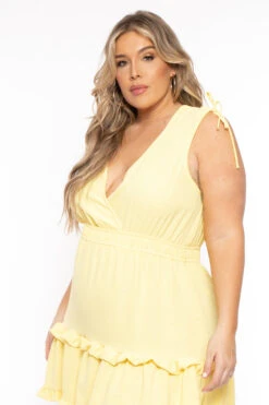 Plus Size Delia Tiered Ruffle Dress- Yellow -Kitchensuppliesdeal curvy sense dresses plus size delia tiered ruffle dress yellow 31875087204449