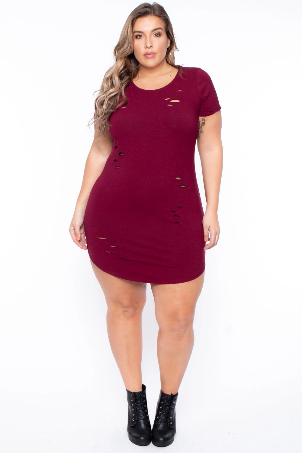 Plus Size Destroyed Tee Dress - Burgundy Plus Size Destroyed Tee Dress - Burgundy -Kitchensuppliesdeal curvy sense dresses plus size destroyed tee dress burgundy 29707560747105