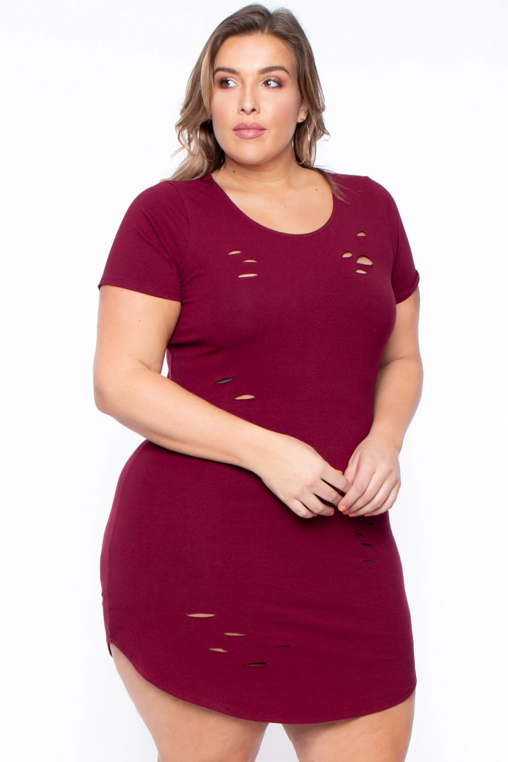 Plus Size Destroyed Tee Dress - Burgundy Plus Size Destroyed Tee Dress - Burgundy -Kitchensuppliesdeal curvy sense dresses plus size destroyed tee dress burgundy 29707560779873