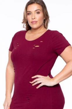 Plus Size Destroyed Tee Dress - Burgundy 4 Plus Size Destroyed Tee Dress - Burgundy -Kitchensuppliesdeal curvy sense dresses plus size destroyed tee dress burgundy 29707560976481