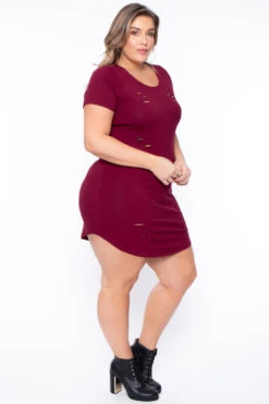 Plus Size Destroyed Tee Dress - Burgundy 6 Plus Size Destroyed Tee Dress - Burgundy -Kitchensuppliesdeal curvy sense dresses plus size destroyed tee dress burgundy 29707586601057