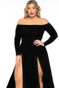 Plus Size Eliana M- Slit Dress- Black -Kitchensuppliesdeal curvy sense dresses plus size eliana m slit dress black 30453457256545
