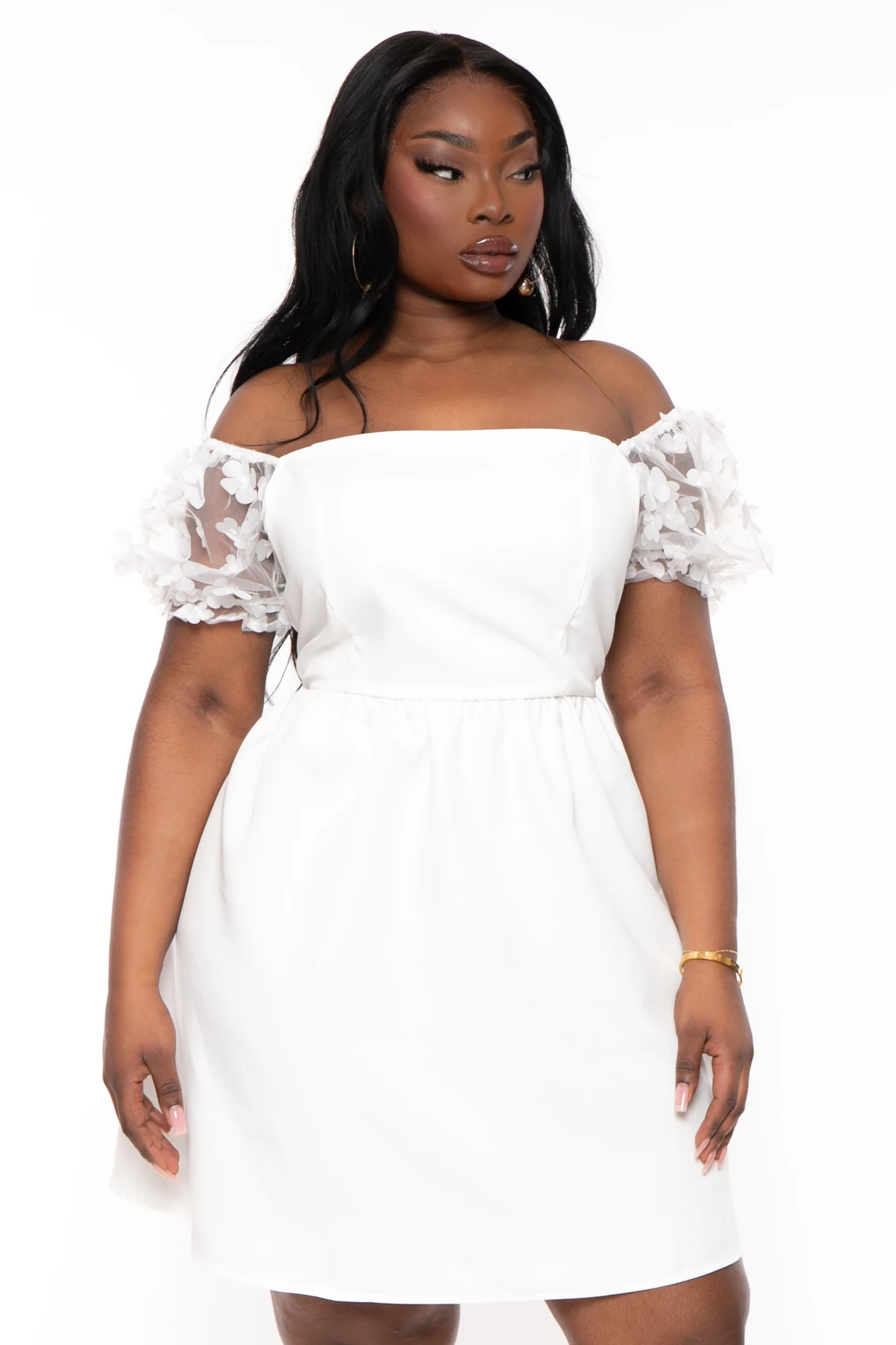 Plus Size Elvina Flora Puff Sleeve Dress - White Plus Size Elvina Flora Puff Sleeve Dress - White -Kitchensuppliesdeal curvy sense dresses plus size elvina flora puff sleeve dress white 32335860498529