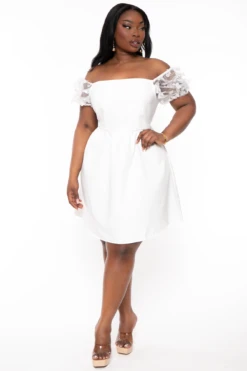 Plus Size Elvina Flora Puff Sleeve Dress - White 4 Plus Size Elvina Flora Puff Sleeve Dress - White -Kitchensuppliesdeal curvy sense dresses plus size elvina flora puff sleeve dress white 32335860531297