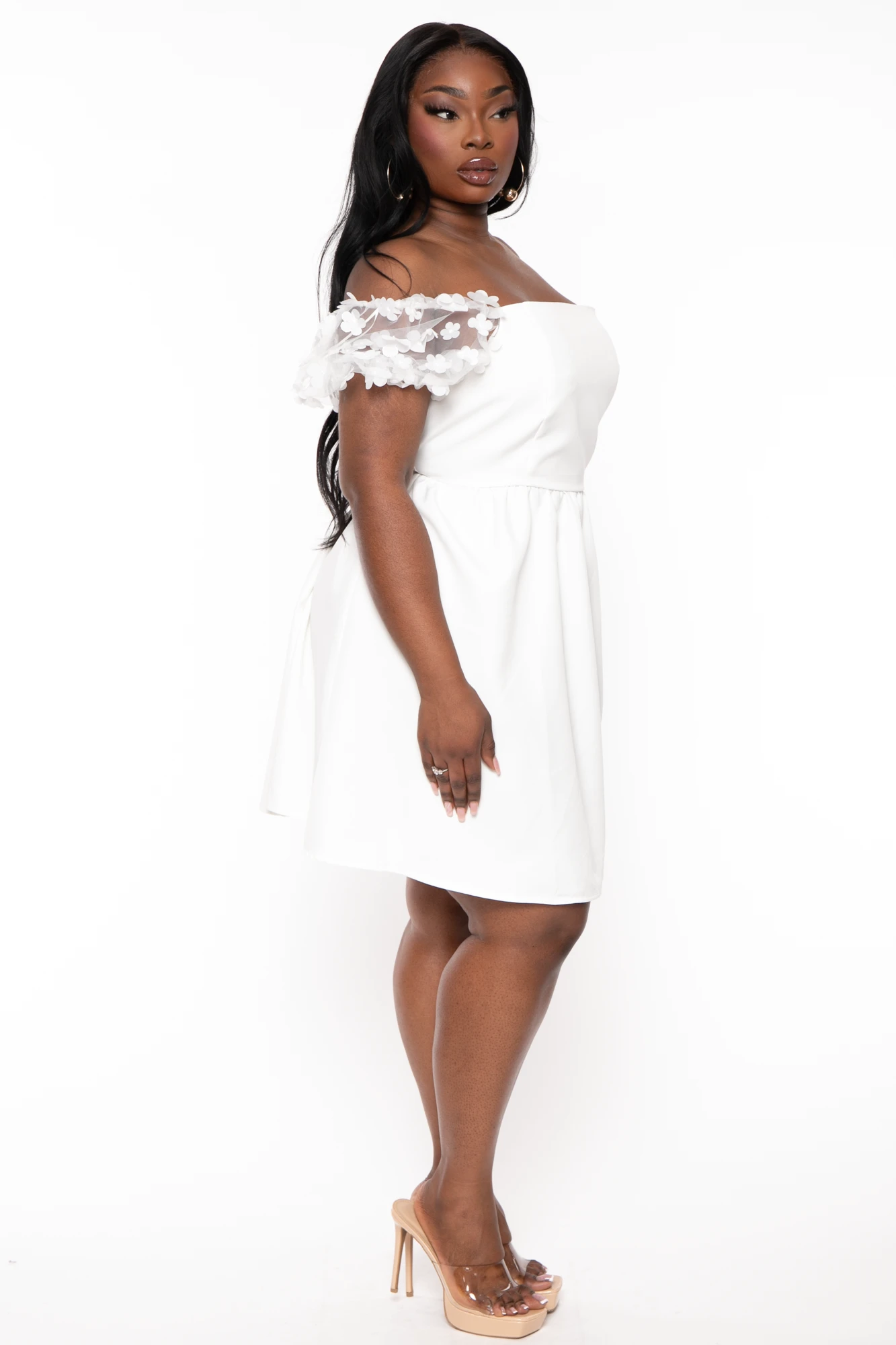 Plus Size Elvina Flora Puff Sleeve Dress - White Plus Size Elvina Flora Puff Sleeve Dress - White -Kitchensuppliesdeal curvy sense dresses plus size elvina flora puff sleeve dress white 32335860891745