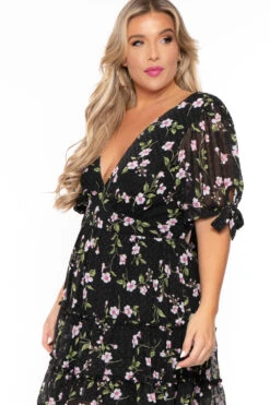 Plus Size Emma Floral Back Tie Dress- Black -Kitchensuppliesdeal curvy sense dresses plus size emma floral back tie dress black 30025695002721
