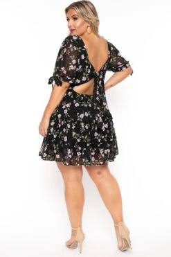 Plus Size Emma Floral Back Tie Dress- Black -Kitchensuppliesdeal curvy sense dresses plus size emma floral back tie dress black 30025695297633