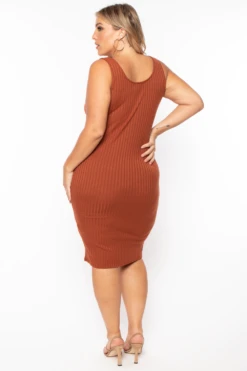 Plus Size Essential Ribbed Midi Dress - Cognac -Kitchensuppliesdeal curvy sense dresses plus size essential ribbed midi dress cognac 29706273161313
