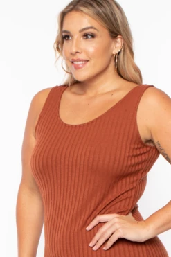 Plus Size Essential Ribbed Midi Dress - Cognac -Kitchensuppliesdeal curvy sense dresses plus size essential ribbed midi dress cognac 29706273259617