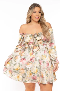 Plus Size Evianna Floral Satin Dress - Gold -Kitchensuppliesdeal curvy sense dresses plus size evianna floral satin dress gold 31096398315617