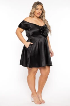 Plus Size Evianna Short Sleeve Satin Dress - Black -Kitchensuppliesdeal curvy sense dresses plus size evianna short sleeve satin dress black 31791956983905