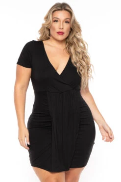 Plus Size Evie Front Drape Dress - Black -Kitchensuppliesdeal curvy sense dresses plus size evie front drape dress black 30323910705249
