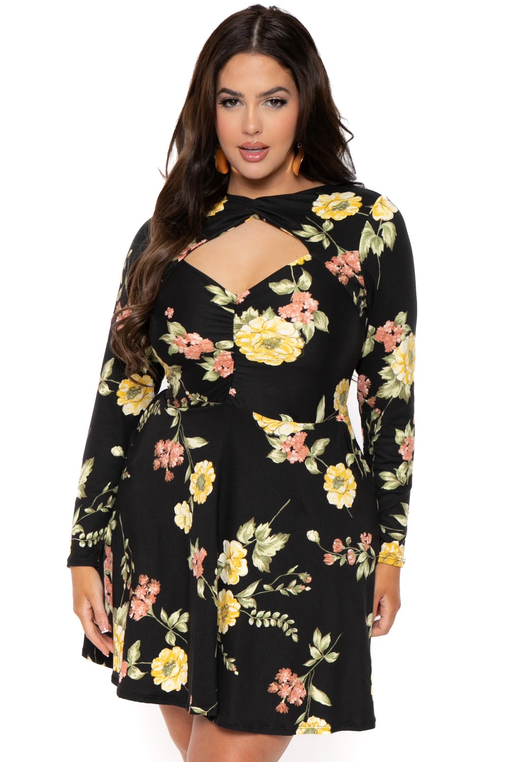 Plus Size Floral Amry Flare Cutout Dress - Black Plus Size Floral Amry Flare Cutout Dress - Black -Kitchensuppliesdeal curvy sense dresses plus size floral amry flare cutout dress black 31542645260385