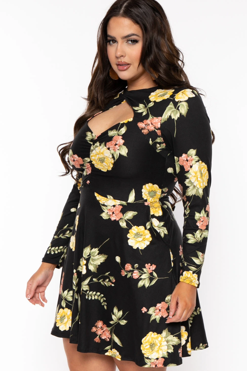 Plus Size Floral Amry Flare Cutout Dress - Black Plus Size Floral Amry Flare Cutout Dress - Black -Kitchensuppliesdeal curvy sense dresses plus size floral amry flare cutout dress black 31542647554145