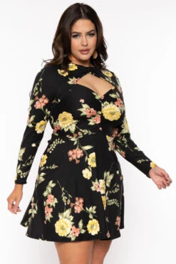Plus Size Floral Amry Flare Cutout Dress - Black 6 Plus Size Floral Amry Flare Cutout Dress - Black -Kitchensuppliesdeal curvy sense dresses plus size floral amry flare cutout dress black 31542647586913